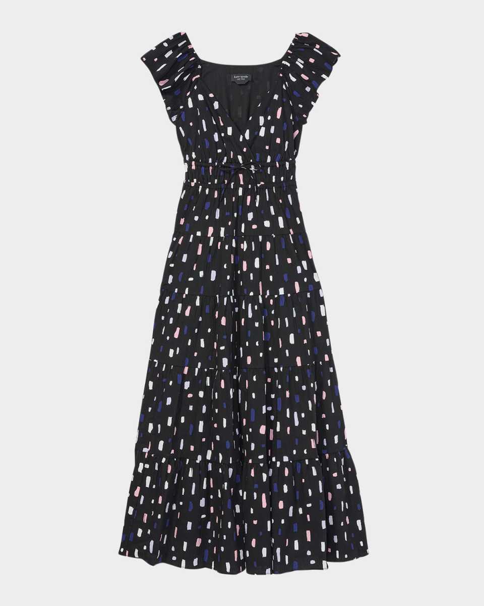 painterly strokes tiered seersucker midi dress